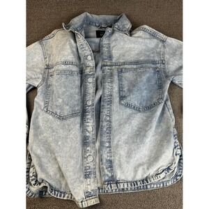 Refuge Denim Jacket Shacket Womens Small Acid Wash Snap Button Grunge Streetwear